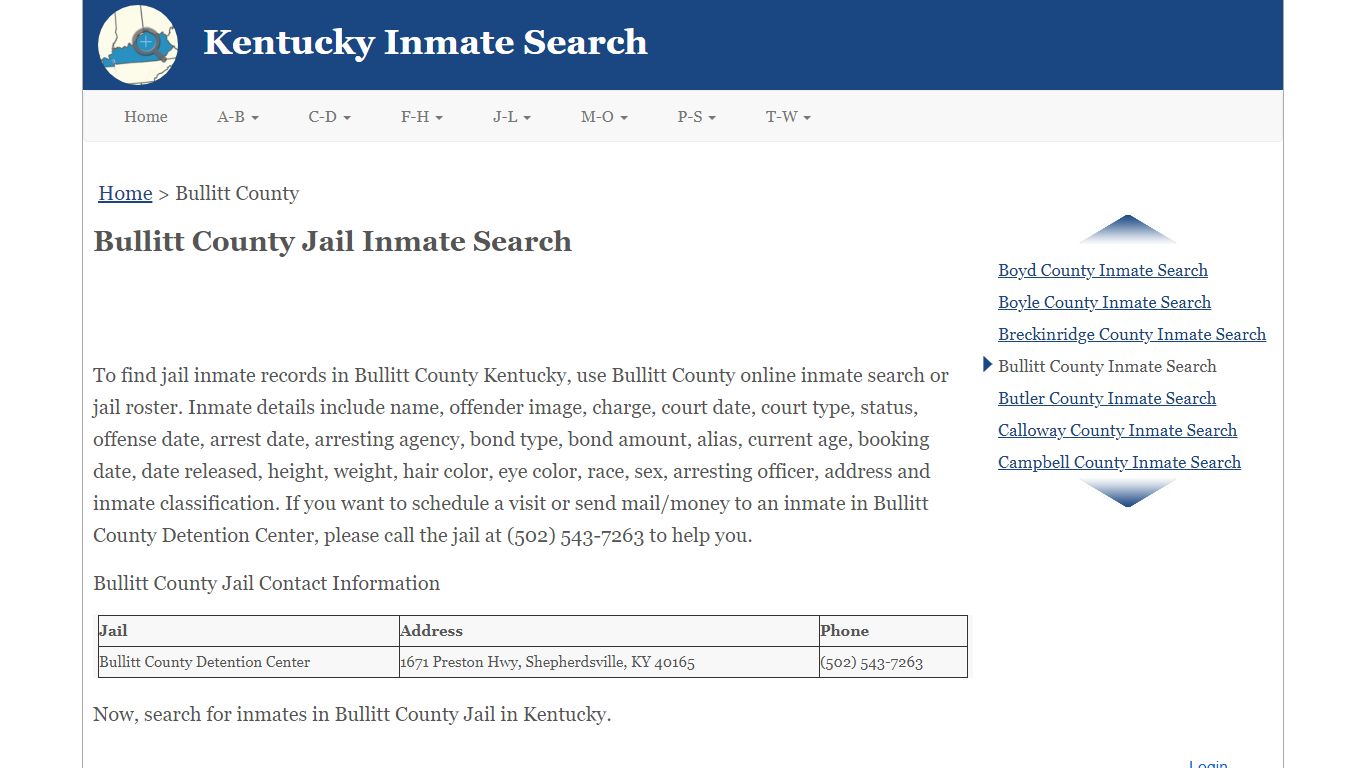 Bullitt County KY Jail Inmate Search