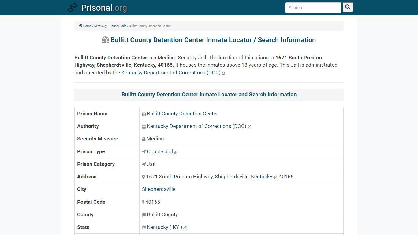 Bullitt County Detention Center-Inmate Locator/Search Info ...