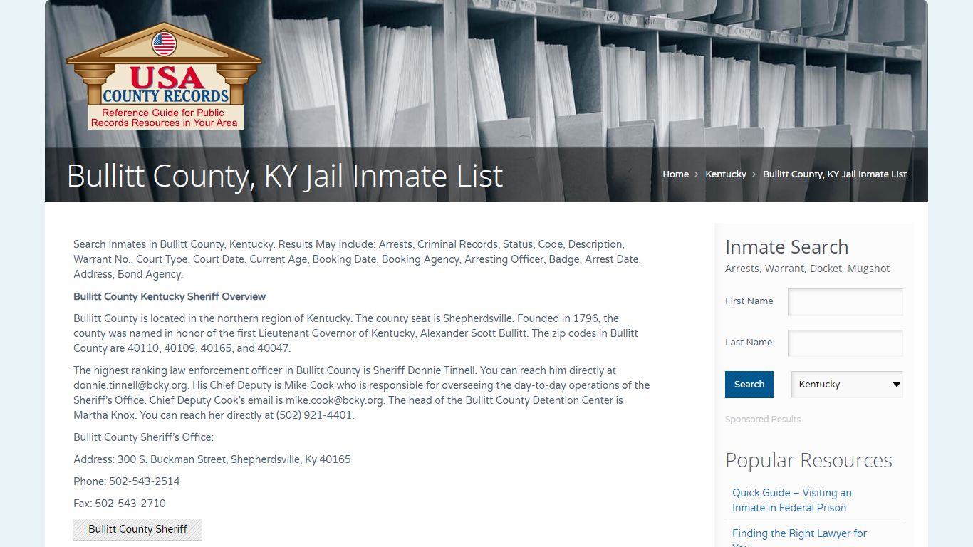 Bullitt County, KY Jail Inmate List | Name Search